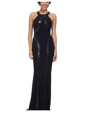 Xscape Black Halter Maxi Formal/prom Dress with Sequin Trim size 8